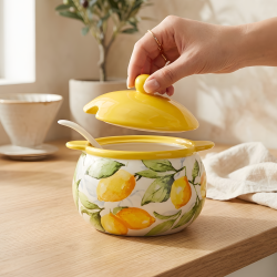 Lemon Pattern Porcelain Sugar Bowl Large